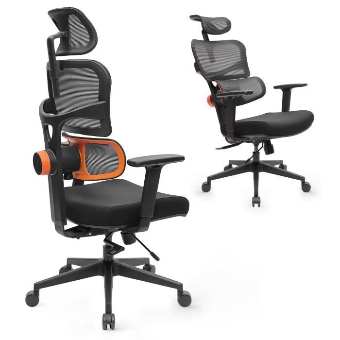 Chaise De Bureau Ergonomique, Dossier Haut, Appui-tête Et Support