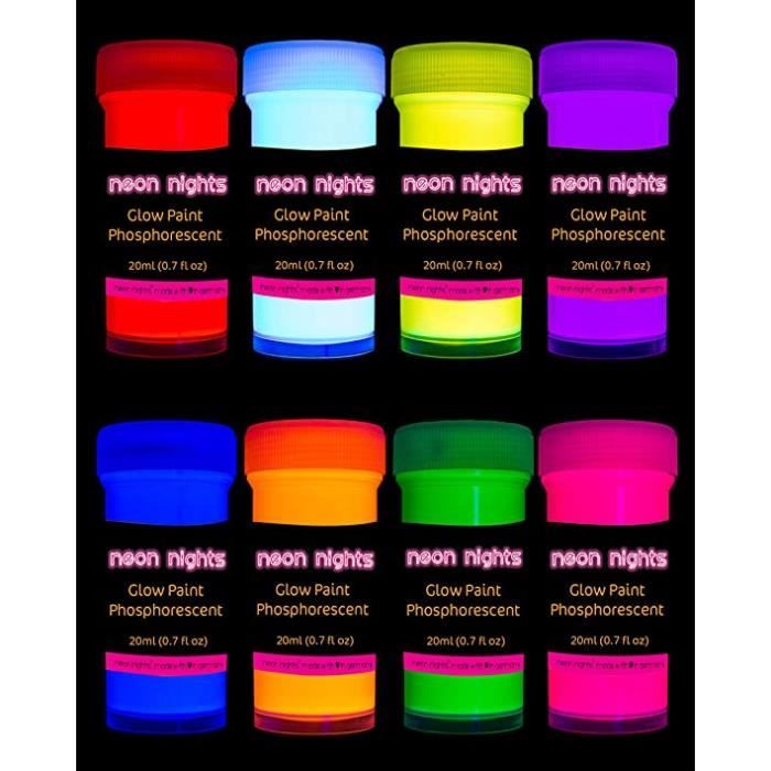 Neon nights Peinture Phosphorescente Autoluminescente - Couleur Fluo  Luisant Dans Le Noir - Pack x 8 - Cdiscount Bricolage