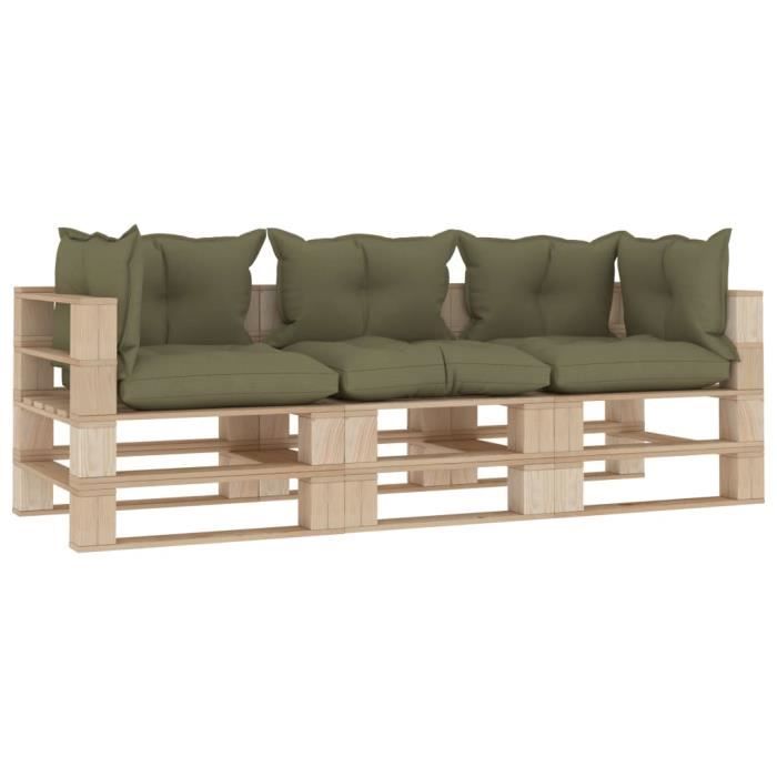 canape palette a 3 places de jardin ensemble canape mobilier meubles de jardin et terrasse avec coussins beige bois cdiscount jardin