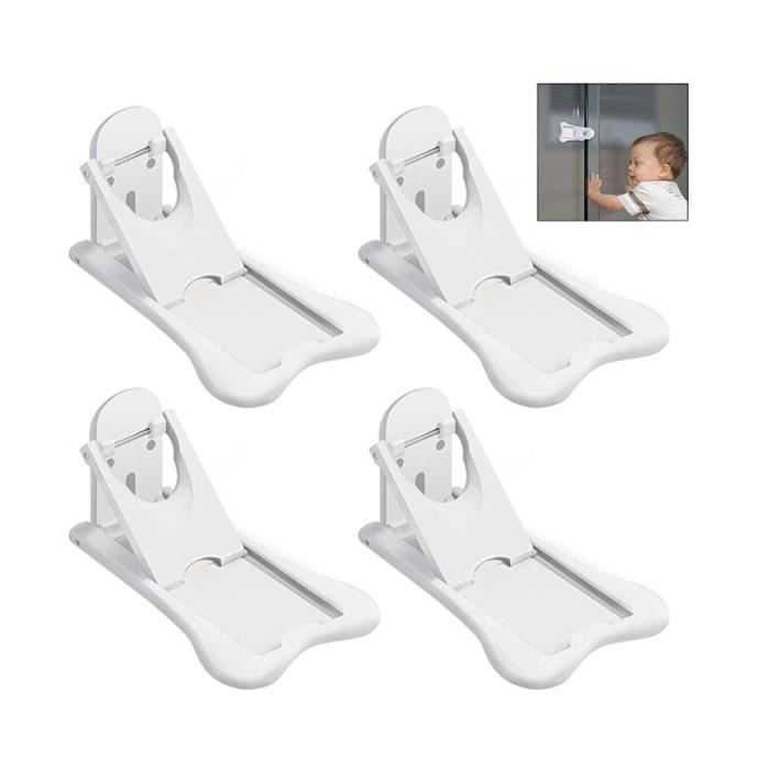 Lot De 4 Serrures De Sécurité Enfant Pour Réfrigérateur, Placards - Adhésif 3M, Sans Perçage, Blanc - Facile à Installer Et Utiliser