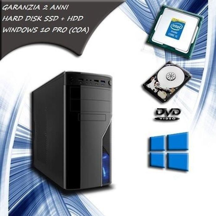 Ordinateur Fixe - INTEL - Core i5 - SSD 120 Go - Disque Dur 1 To - RAM 8 Go - Windows 10 Pro