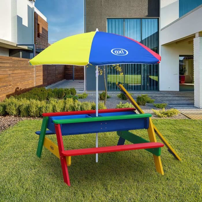 axi - table de pique-nique à sable et eau et parasol nick arc-en-ciel