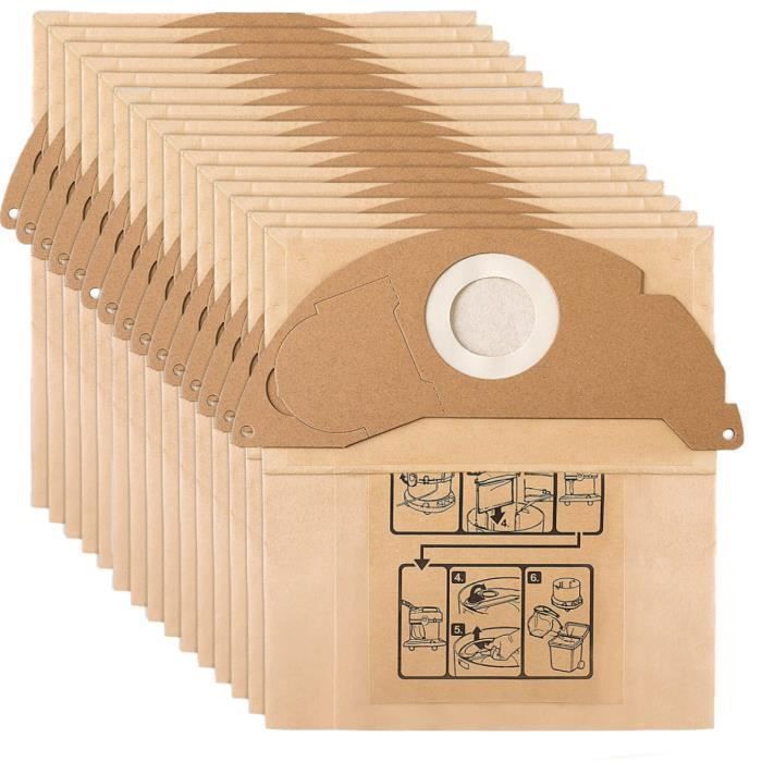 20 Sacs Aspirateur Kärcher WD2 MV2 WD 2.200 - Sacs Filtrants Papier Compatibles 6.904-322.0