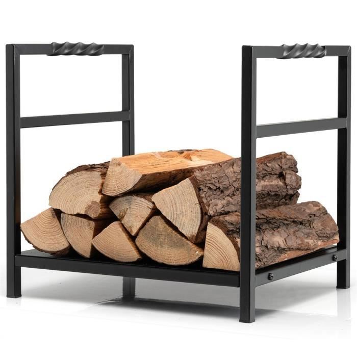 Porte-Bûches Pour Cheminée En Métal Noir - Support Bois De Chauffage Stable 42x32,3x43,5 Cm