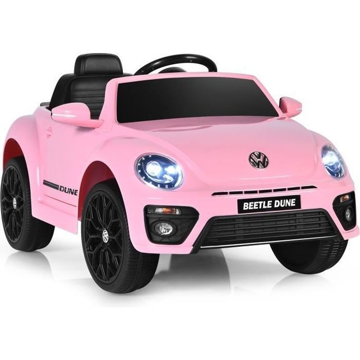 COSTWAY  Volkswagen Beetle Voiture &Eacute;lectrique 12V/45 Ah pour Enfants 3-8 AnsT&eacute;l&eacute;commande 2.4G LED USB Radio Klaxon Rose