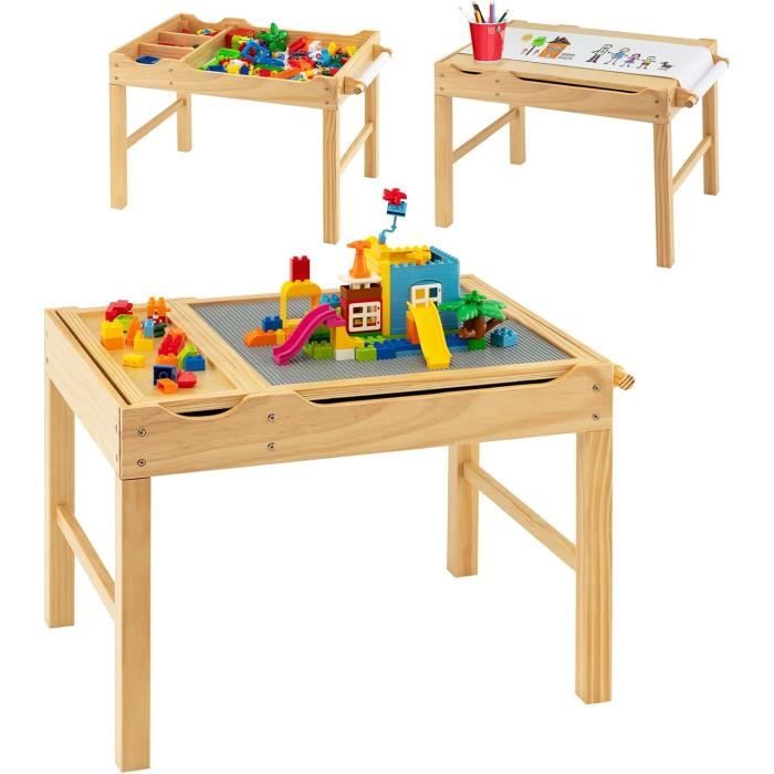 COSTWAY 2 en 1 Table pour Enfants avec Plaques lego, Rangement