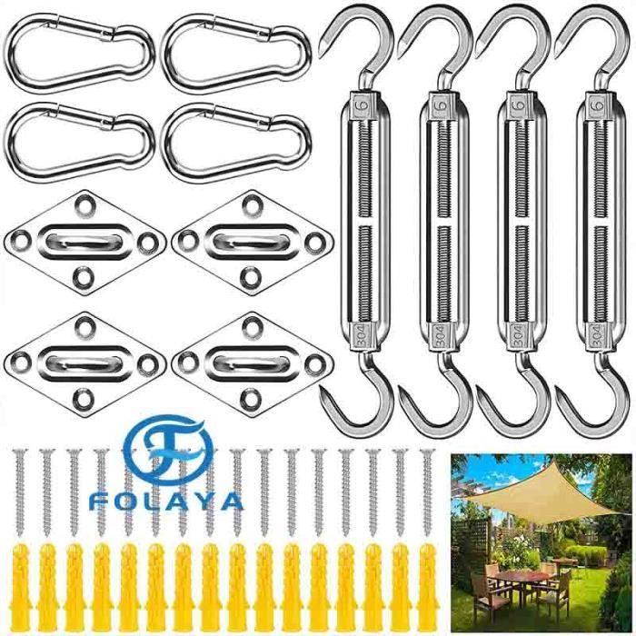 Kit de Fixation Voile dombrage - FOLAYA - 44Pcs - Acier Inoxydable - Résistant aux intempéries