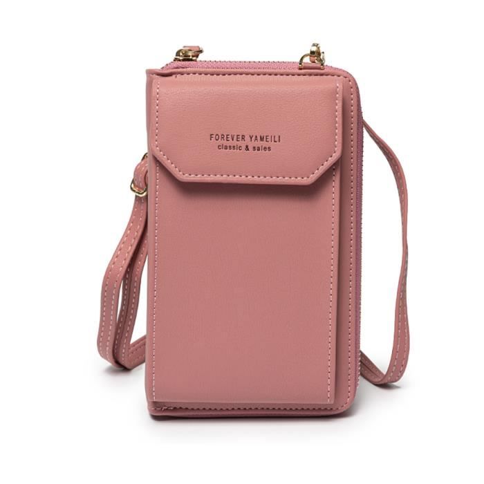 YSJCHEBS 1 Sac Rose Pour Téléphone Portable Et 1 Cordon Pour Téléphone Portable, Sac À Bandoulière En Cuir Pu, Sac Pour Filles, Porte-Monnaie, Sac À