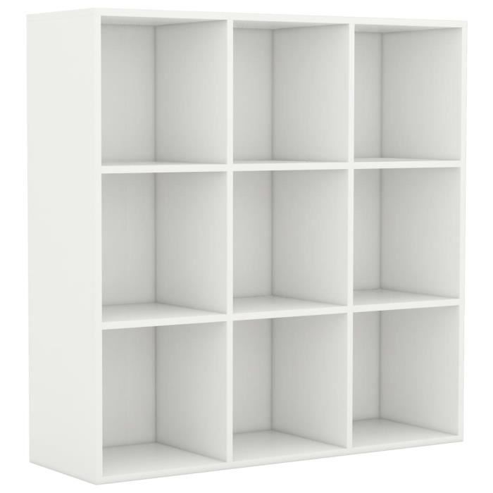 Bibliothèque - GAROSA - 98x30x98 cm - Aggloméré - 9 Compartiments - Blanc