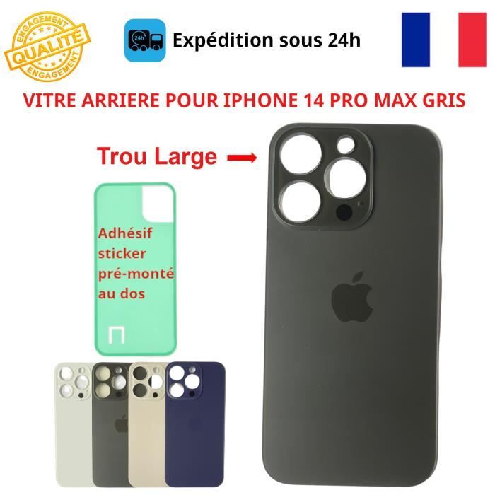 VITRE ARRIERE IPHONE 14 PRO MAX GRIS LOGO ADHESIF GROS TROU Cdiscount Téléphonie