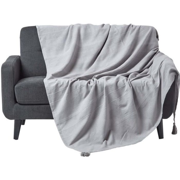 Jeté de lit ou de canapé – Rajput tissé main – Gris clair – 225cm x 255cm Jeté de lit ou de canapé – Rajput tissé main – Gris clair – 225cm x 255cm