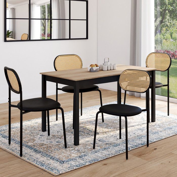 IDMARKET Lot de 4 chaises de salle à manger CLOTILDE cannage noir