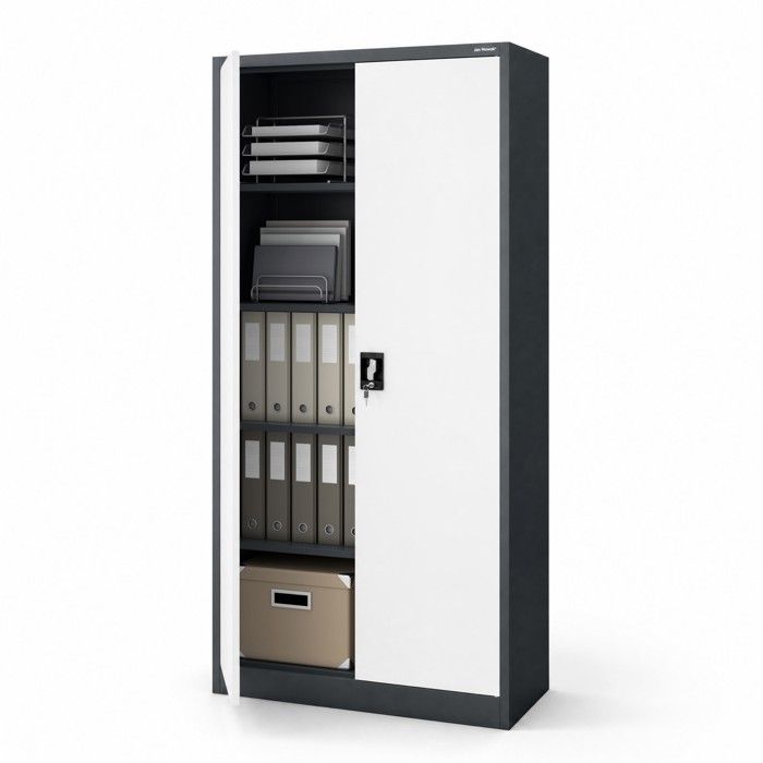 Armoire de Bureau métallique 4 étagères tôle dacier revêtement en Poudre 185 cm x 90 cm x 40 cm (Anthracite/Blanc)