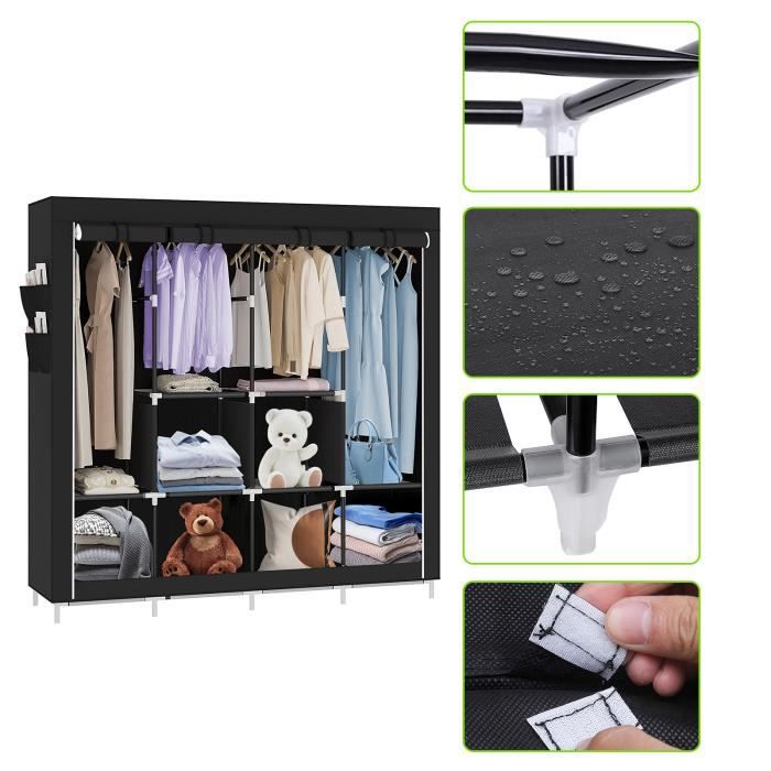 Armoire de Rangement en Tissu Pliant - KEDIA - Noir - Contemporain - Design - Chambre