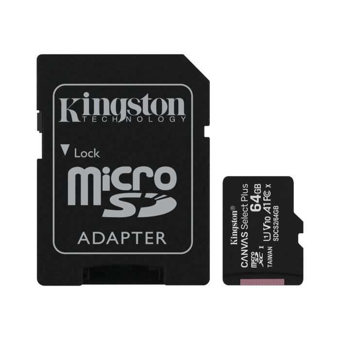 Carte mémoire - Kingston - Canvas Select Plus - 64Go - Micro SDXC - Classe 10 / UHS 1