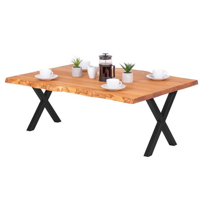 lamo manufaktur table basse en bois - salon - bord naturel - 120x80x47cm - frêne foncé - pieds métal noir - modèle design