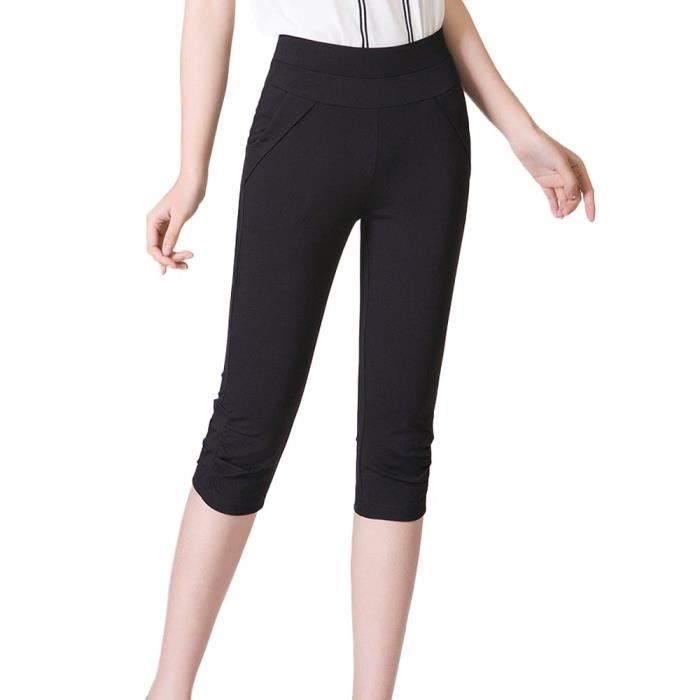 Pantacourt Femme Taille Haute lastique Grande Taille Pantalon 3 4