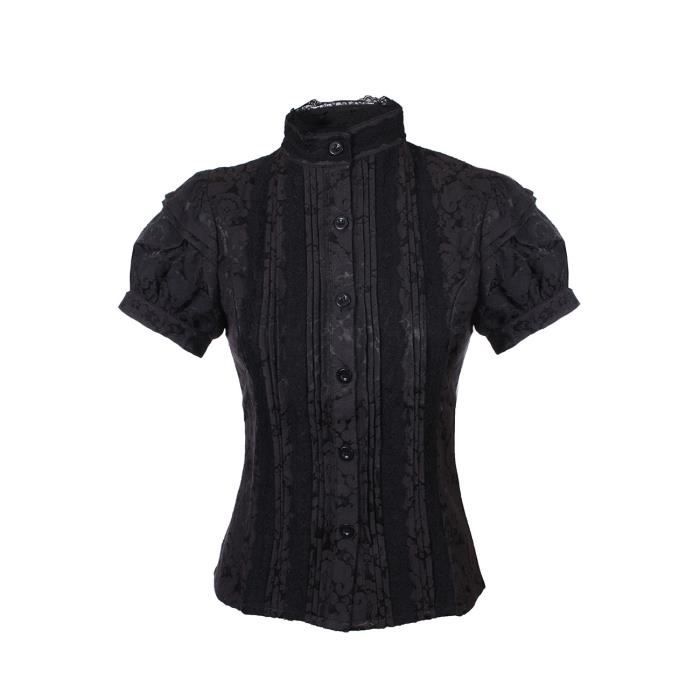Chemise Noir Edwardian Manches Courtes Col Haut Avec Motifs Baroques Gothique Noir Cdiscount Pret A Porter