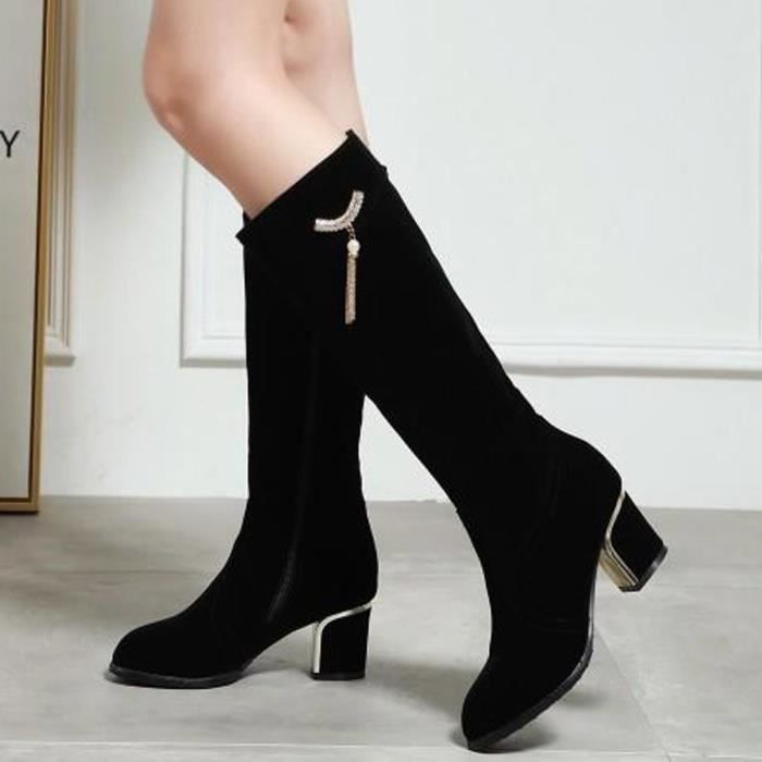 Bottes Hiver Femme Boots Fourr/ées Chaudes /à Enfiler Femmes Mi Botte Neige Bottine Daim Noir Marron Gris Kaki EU 35-43
