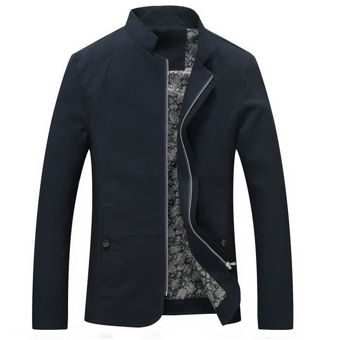 Funmoo Veste hommes de marque luxe pas cher en col standup Veste Homme costume coton Vetement Masculin noir Bleu marine Cdiscount Pret a Porter