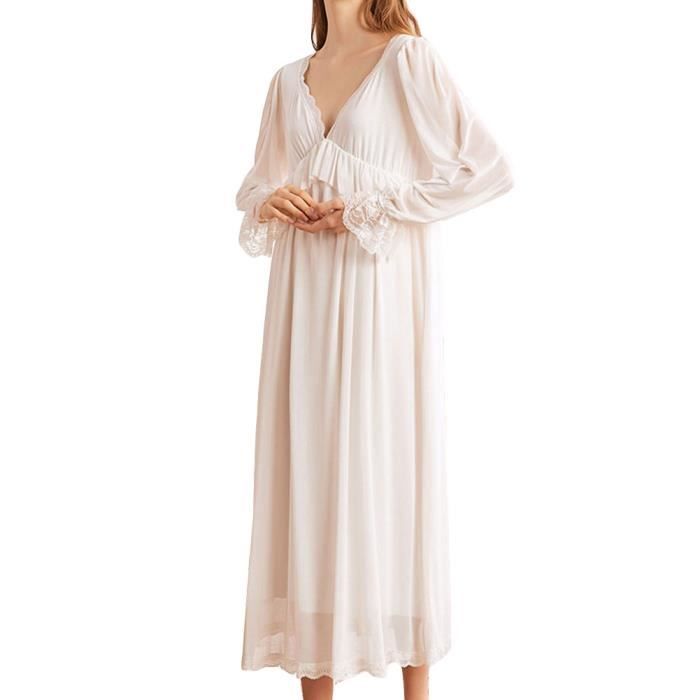 Femme Super Doux Robe de Chambre Vintage Dentelle Profonde a col en V Robe de Chambre Doux Homewear Princesse Blanc Blanc Cdiscount Pret a Porter