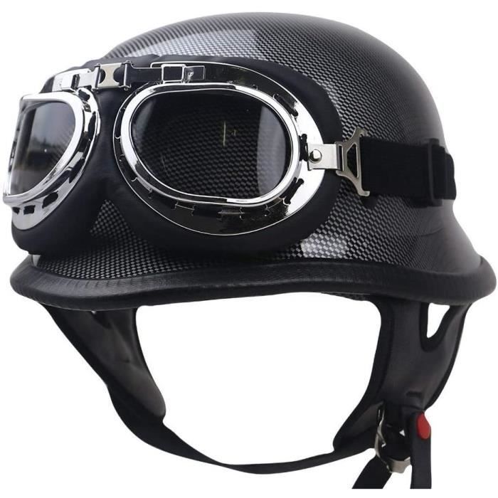 Casque Moto Jet Vintage Cuir ECE/DOT – Demi-Casque Rétro Ouvert Avec Lunettes, Unisexe Homme Femme Scooter Mobylette