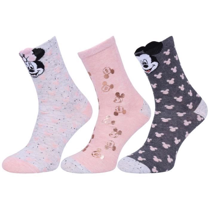 Chaussettes Minnie et Mickey Mouse pour femme Lot de 3 Disney Gris et rose Gris Cdiscount Pret a Porter