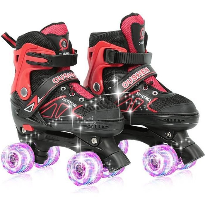 HUOLE. Roller Enfant Patin a Roulette avec 4 Roues Lumineuses,Patin a Roulette  Enfant Réglable rouge noir taille M - Achat / Vente Patin a Roulette Enfant  - Cdiscount