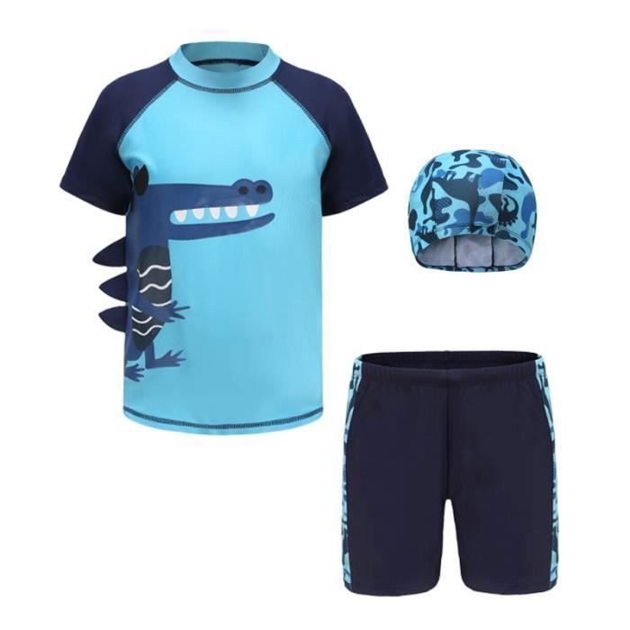 Maillot De Bain Garçon 2 Pièces Manches Longues Anti-UV - Imprimé Dinosaure Lettre - Séchage Rapide Pour Plage Piscine - 13
