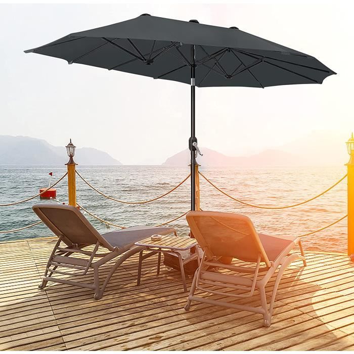NAIZY Aluminium Double Parasol 4.6x2.7m avec Manivelle Parasol de ...