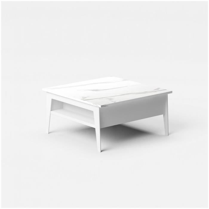 table basse relevable brighton 80x70x40/65cm cadre stratifié marbre blanc pieds métal  blanc bois inside75