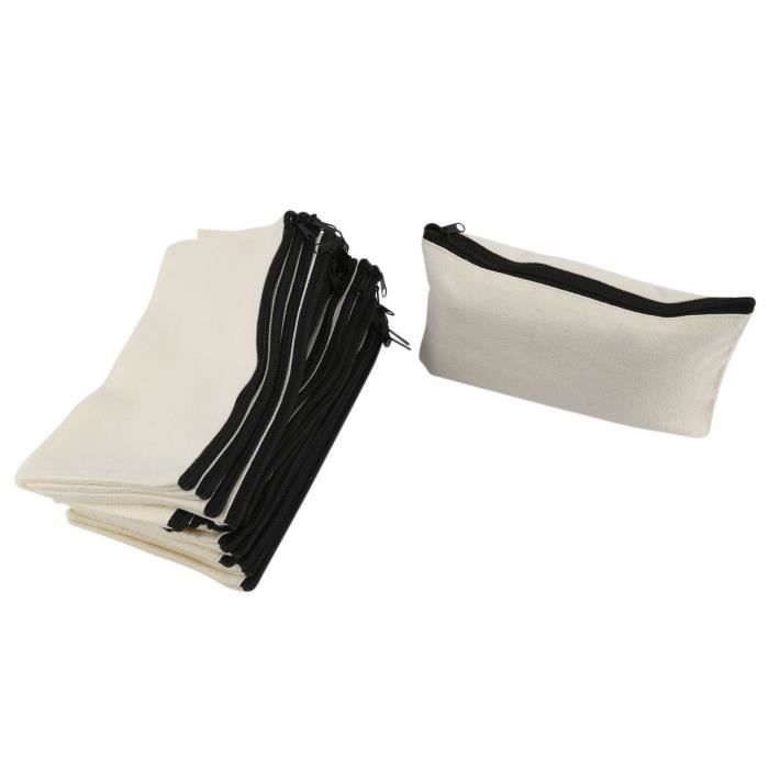 Lot De 4 Pochettes à Glissière En Toile – Trousse De Rangement – Sacs Crayon – Beige