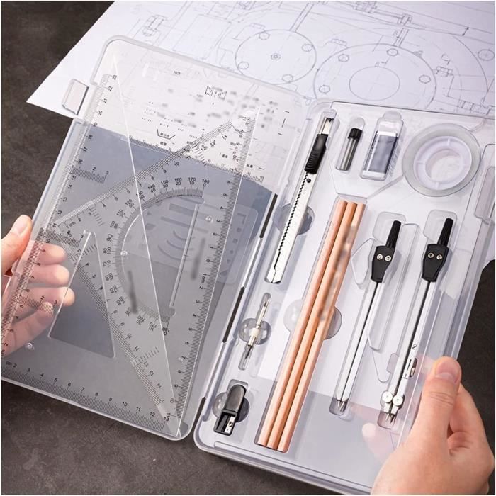 Kit De Règles Géométriques En Alliage D'aluminium - 5 Pièces Avec Boîte, Idéal Pour école, Dessin Et Mesure Précise - 7