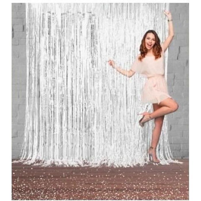 Rideau Métallique Argenté à Franges - 6 Panneaux 1x2 M | Adhésif Double Face Inclus | Pour Fêtes, Mariages, Photos - 4