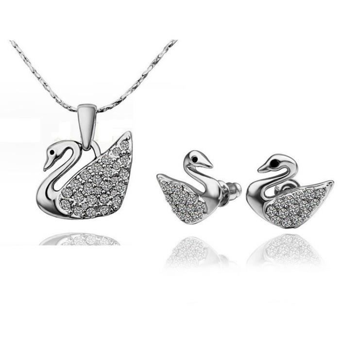 Collier Pendentif Cygne En Cristaux Violets Sur Chaîne Longue Plaqué Or - Marque Coquelicot Et Coccinelle - Neuf Avec Emballage