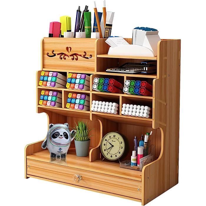 Organiseur De Bureau Avec Tiroir - Boîte à Stylos Blanche 25x15x25cm - À Monter Soi-même