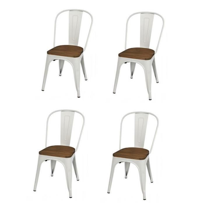 chaises - lot de 4 chaises en métal "liv" - blanc mate - l 36 x l 45 x h 84 cm