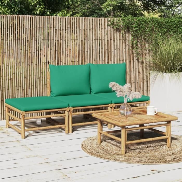 vidaXL Salon de jardin 4 pcs avec coussins Bambou - vue 9