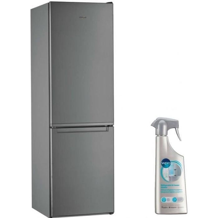 WHIRLPOOL réfrigérateur frigo combiné inox 339L Froid brassé Less Frost