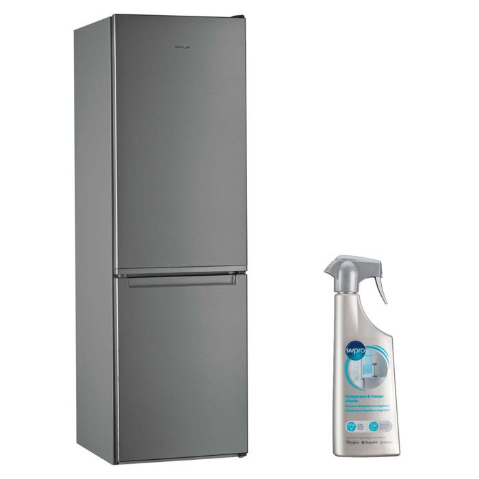 WHIRLPOOL réfrigérateur frigo combiné inox 339L Froid brassé Less Frost