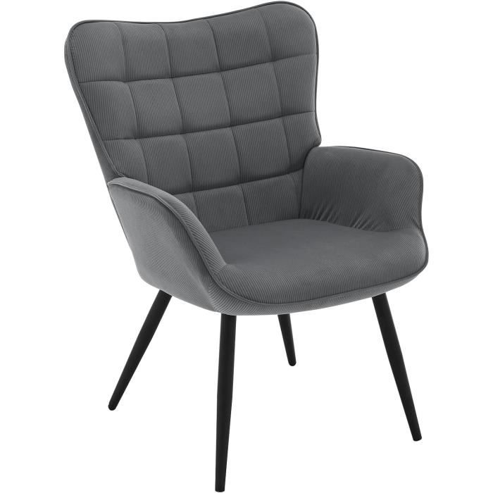 WOLTU Fauteuil à Oreilles Fauteuil Relax Fauteuil de Salon Rembourré en Velours Côtelé Pieds Métalliques Gris Foncé W0ATT0275