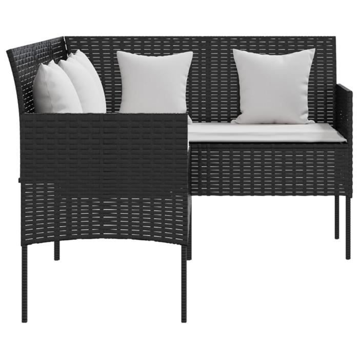 fhe - mobilier de jardin - canapé d'extérieur en l avec coussins résine tressée noir - dx2277