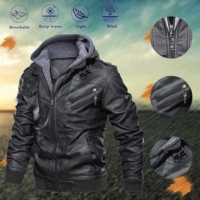 Veste Homme Hiver Chaud Polaire Veste Cuir Noir Blousons Capuche Hiver Veste Double Et Epaisse Grande Taille Blouson Motard Cuir