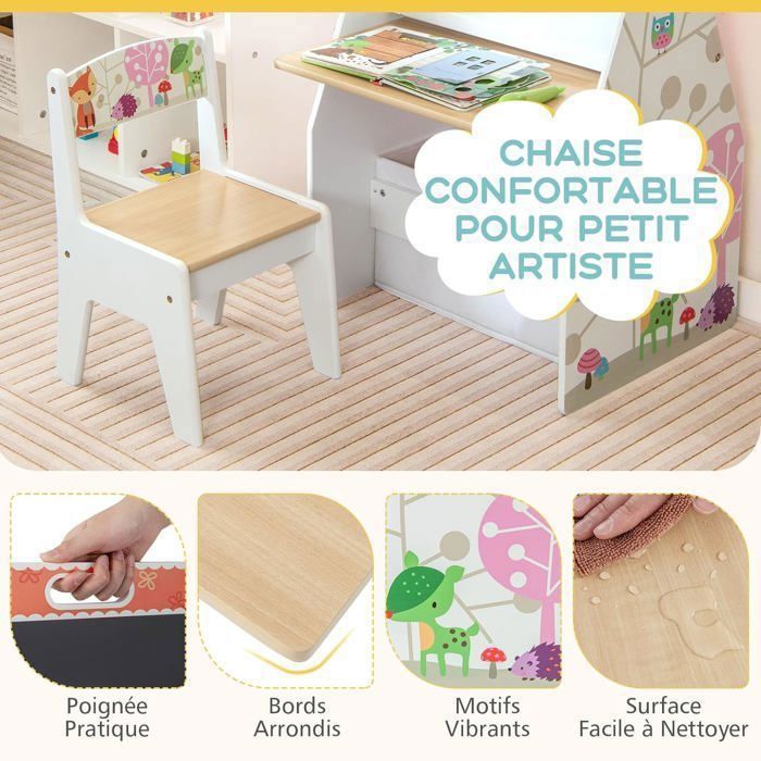 GOPLUS Ensemble Table et Chaise d'Art pour Enfants avec Tableau Noir
