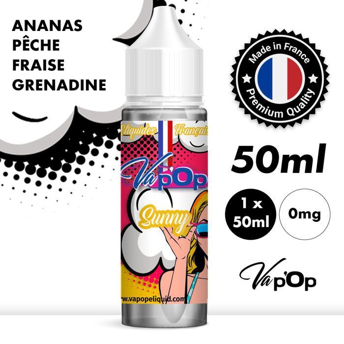 E-liquide Cigarette électronique - SUNNY - GRENADINE PÊCHE FRAISE ANANAS -  50MPGV/50VG - 0mg/ml - 50ml