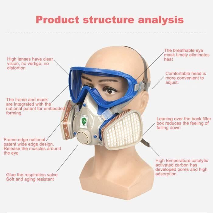 Masque respiratoire à masque à gaz, filtre de traitement anti-buée militaire,  masque anti-poussière d