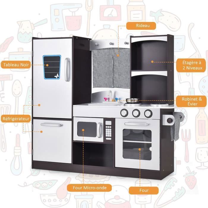 COSTWAY Cuisine Enfant en Sapin avec Tableau Noir & Rideau, Cuisiniere Enfants avec Réfrigérateur & Four, 2 Etagère, Jeu de Cuisine pour Enfant de 3+ Ans, 97 x30 x 95 CM COSTWAY Cuisine Enfant en Sapin avec Tableau Noir & Rideau, Cuisiniere Enfants avec Réfrigérateur & Four, 2 Etagère, Jeu de Cuisine pour Enfant de 3+ Ans, 97 x30 x 95 CM