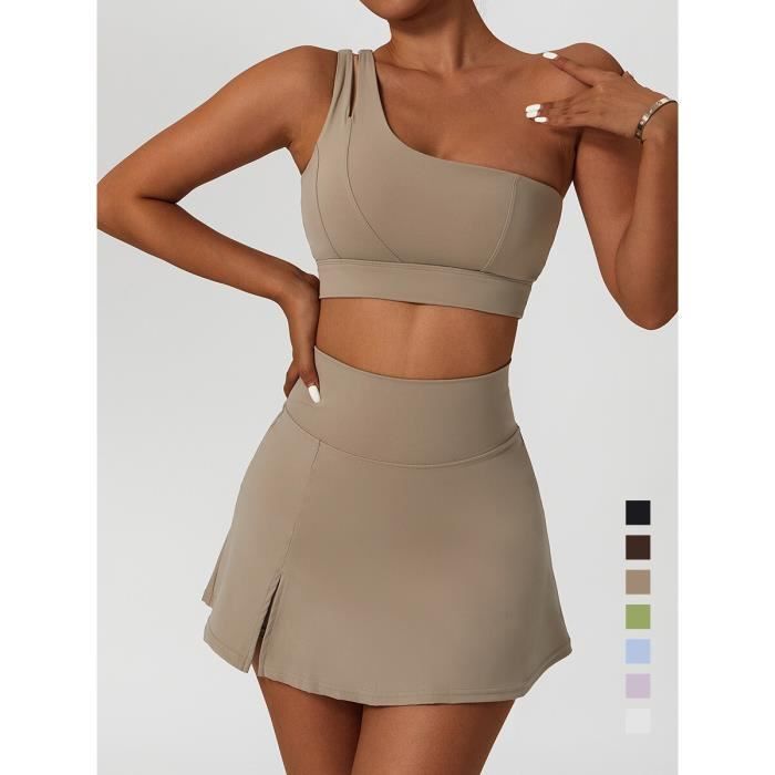 Ensemble de jupe de yoga pour femme haut court de sport soutien gorge de tennis vetements d entrainement vetements Black Set A Blanc Cdiscount Sport