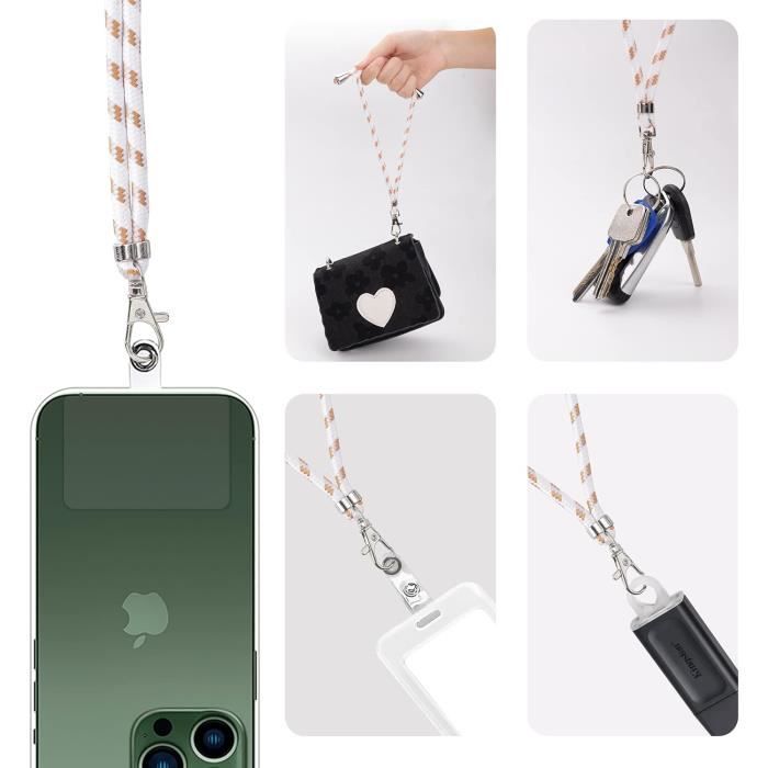 Lot De 2 Dragonnes Universelles Pour Téléphone - Collier Tour De Cou Ou Bandoulière 1,5 M - Patchs Noir Et Blanc Inclus
