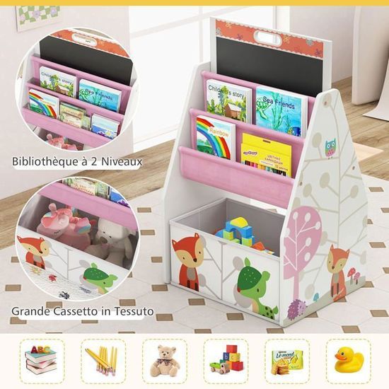 Tableau Enfants 4 En 1 Avec Tabouret - Tableau Blanc/noir Magnétique - Rangement Bacs Tissu - Thème Renard - 10